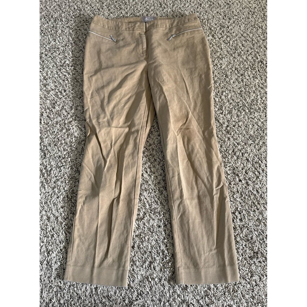 Chico's Women's Tan Silver Front Zipper Dress Pants Size 0 (4)